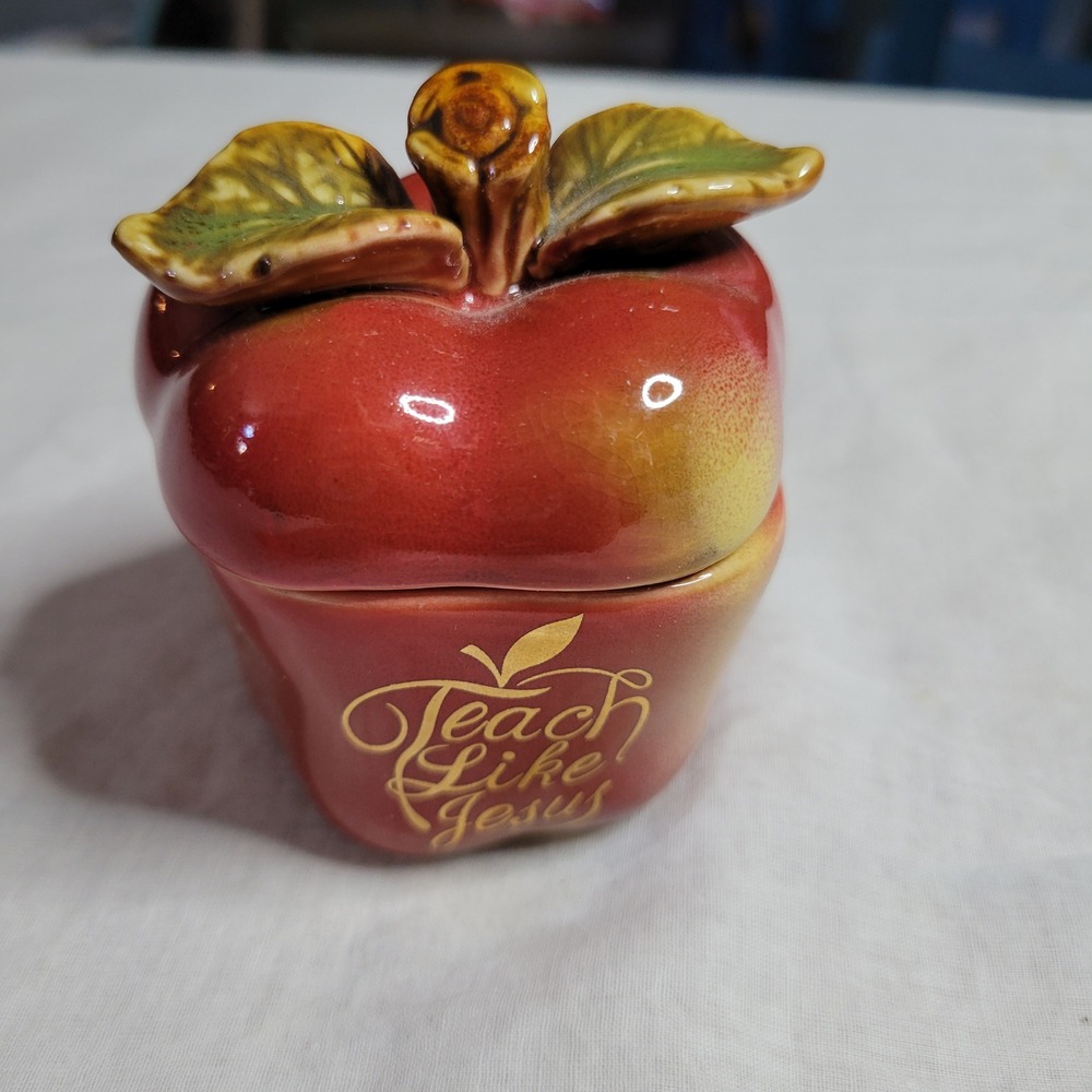 Teach Like Jesus Ceramic Apple Trinket Box tealight 1 Kings 8:36 Religious Gift